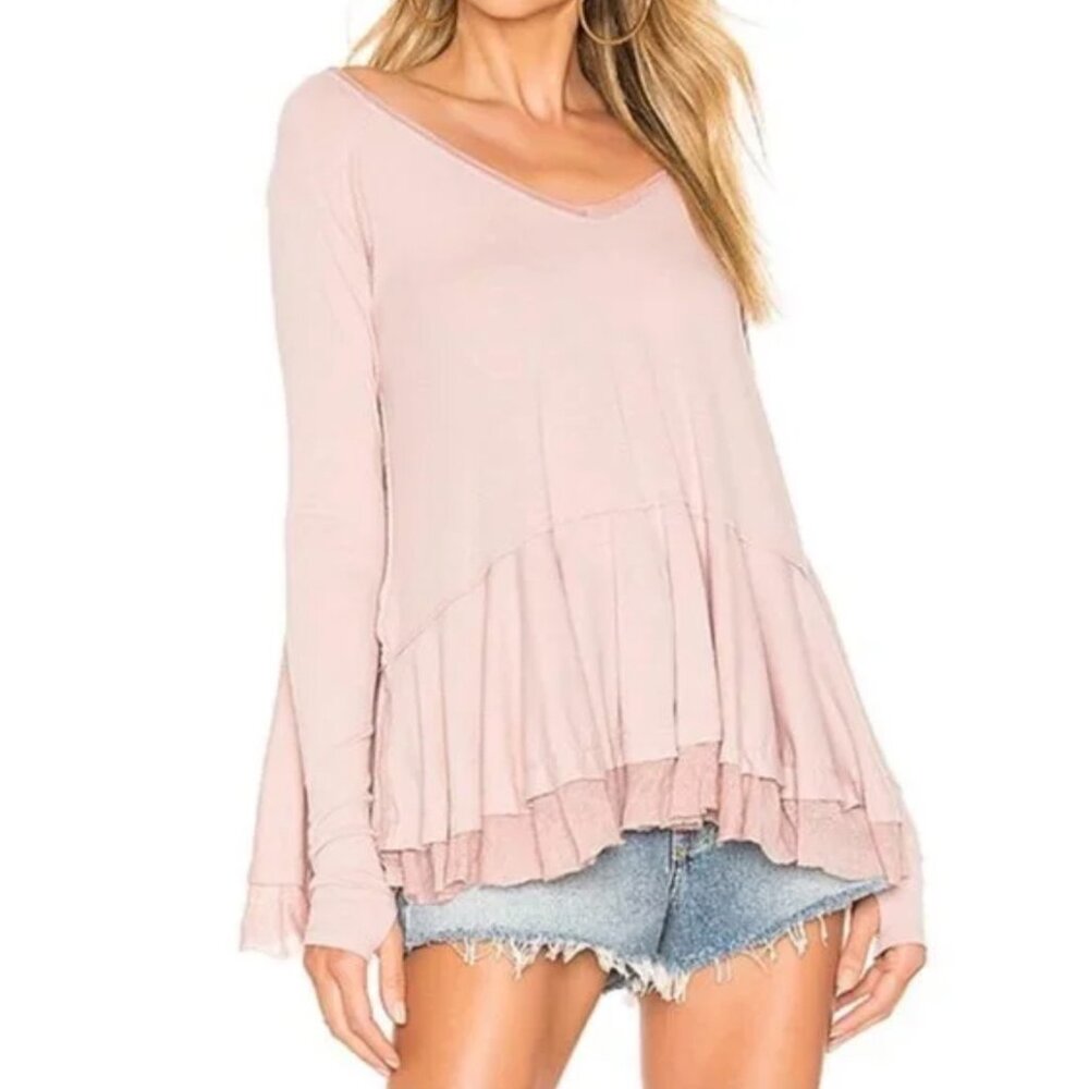 We The Free Mauve layered Tangerine Pleated Tunic Top